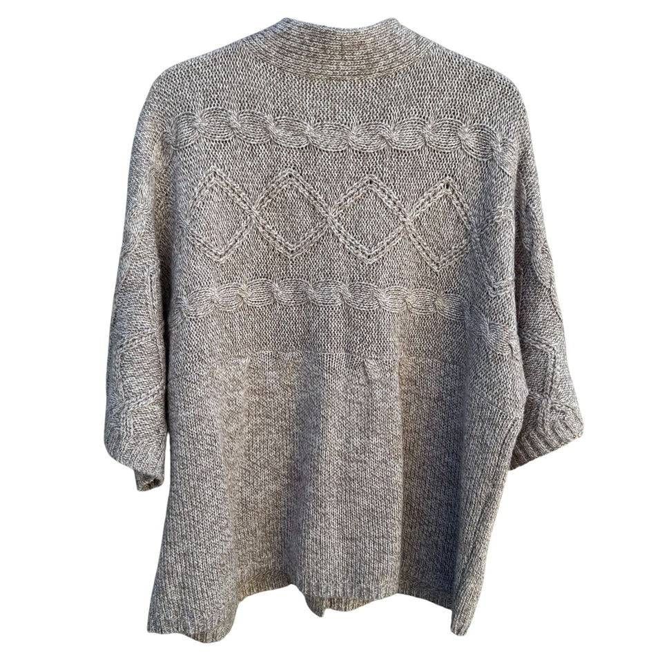 LA Blues Chunky Cable Knit Soft Gray Short Sleeve One Button Cardigan Sweater