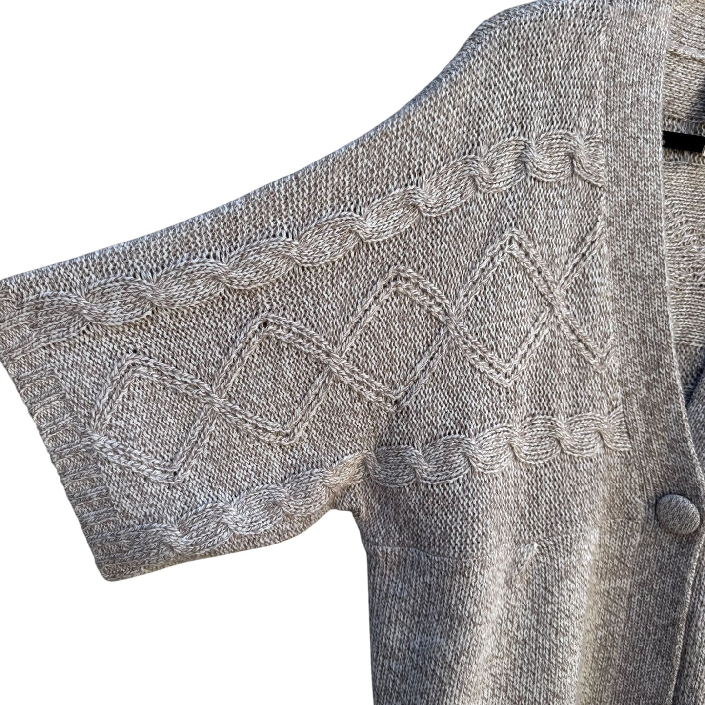 LA Blues Chunky Cable Knit Soft Gray Short Sleeve One Button Cardigan Sweater