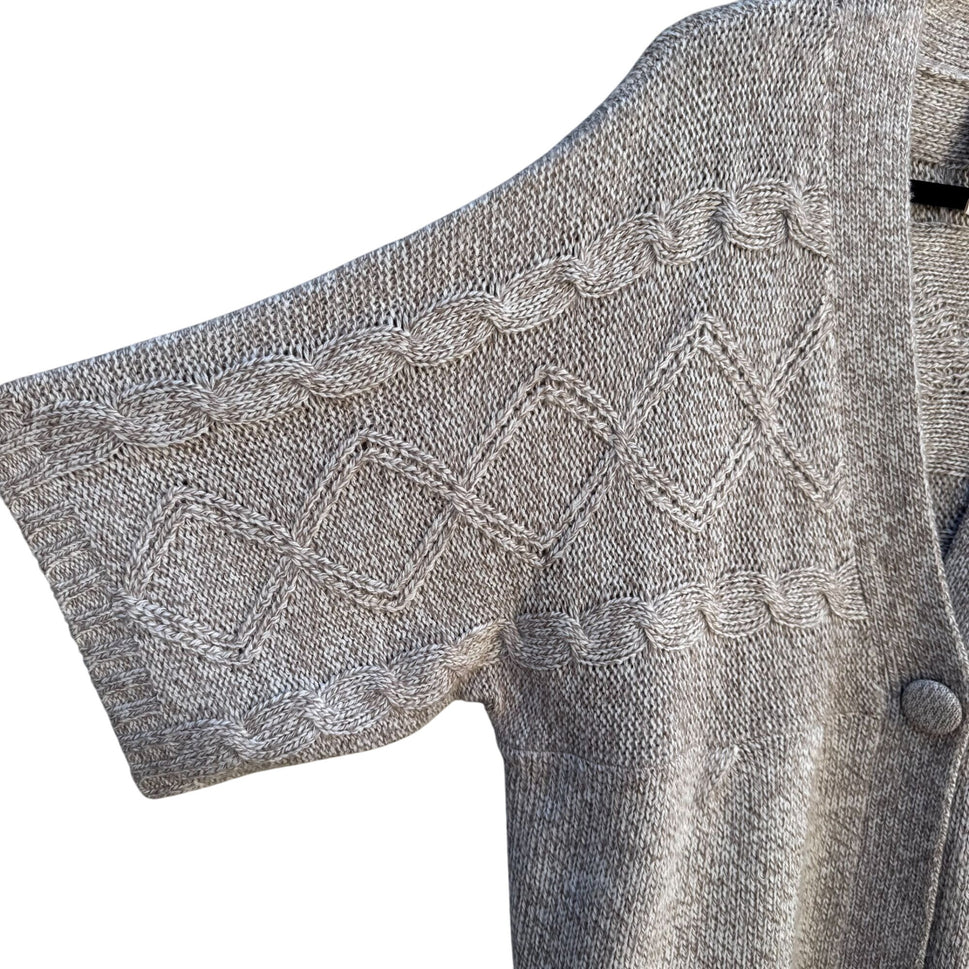 LA Blues Chunky Cable Knit Soft Gray Short Sleeve One Button Cardigan Sweater