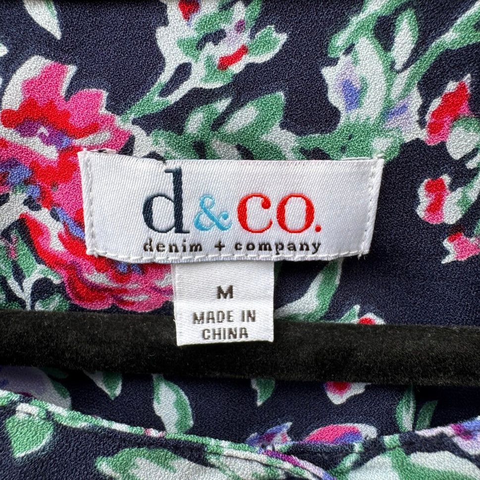 Denim & Co Cottagecore Grandma Core Dark Floral Tunic Peasant Blouse Navy M
