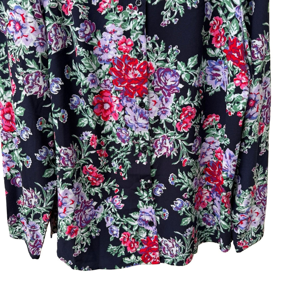 Denim & Co Cottagecore Grandma Core Dark Floral Tunic Peasant Blouse Navy M