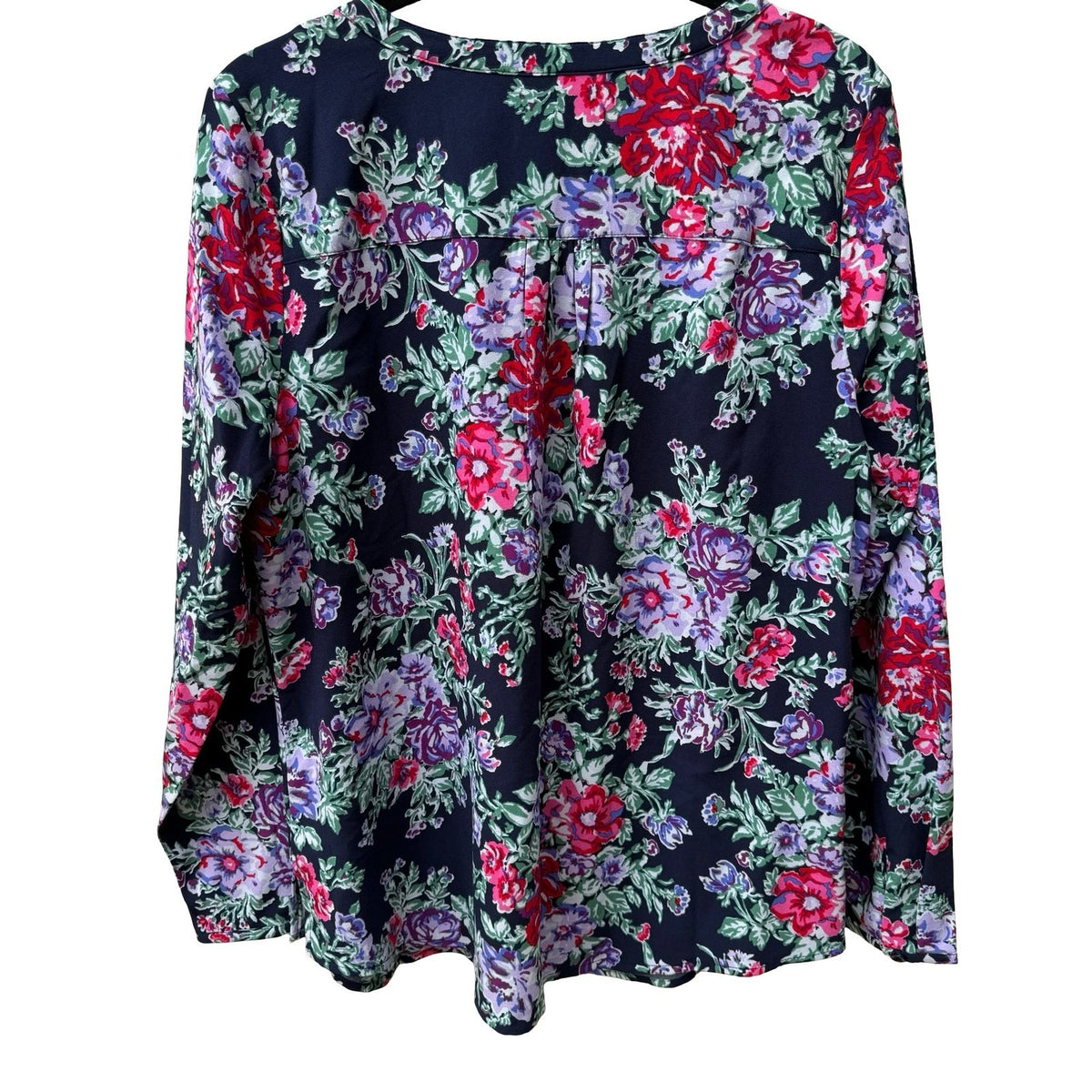 Denim & Co Cottagecore Grandma Core Dark Floral Tunic Peasant Blouse Navy M