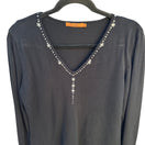 Switch Belldini Black V-Neck Rhinestone Embellished Long Sleeve Knit Sweater Womens L 3 image