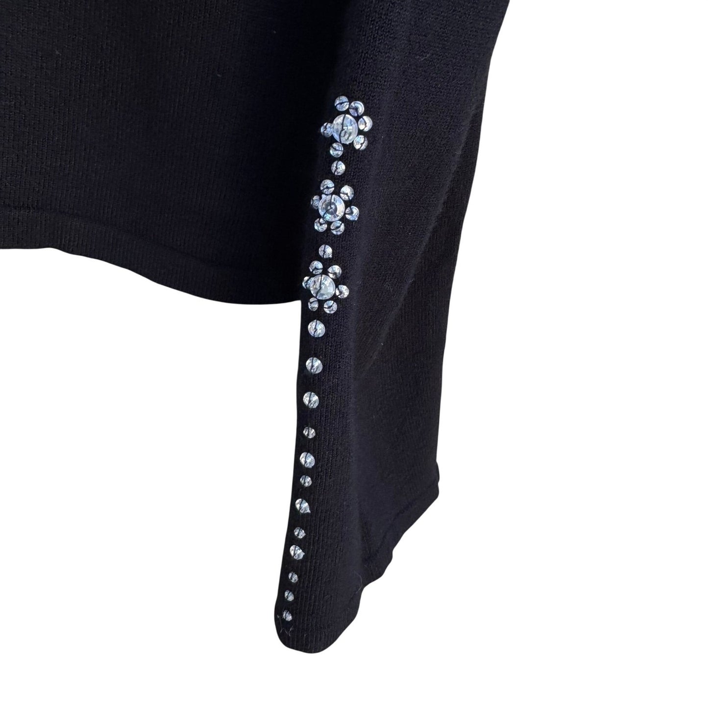 Belldini Black V-Neck Rhinestone Embellished Long Sleeve Knit Sweater Womens L