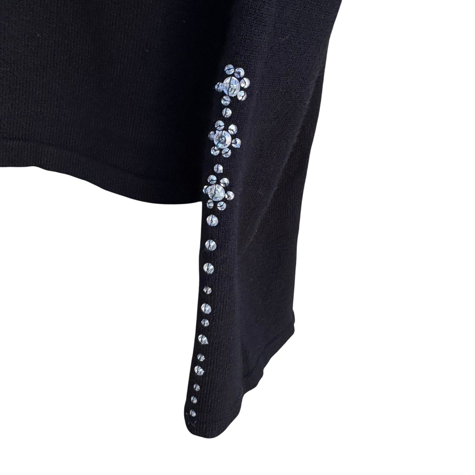 Belldini Black V-Neck Rhinestone Embellished Long Sleeve Knit Sweater Womens L