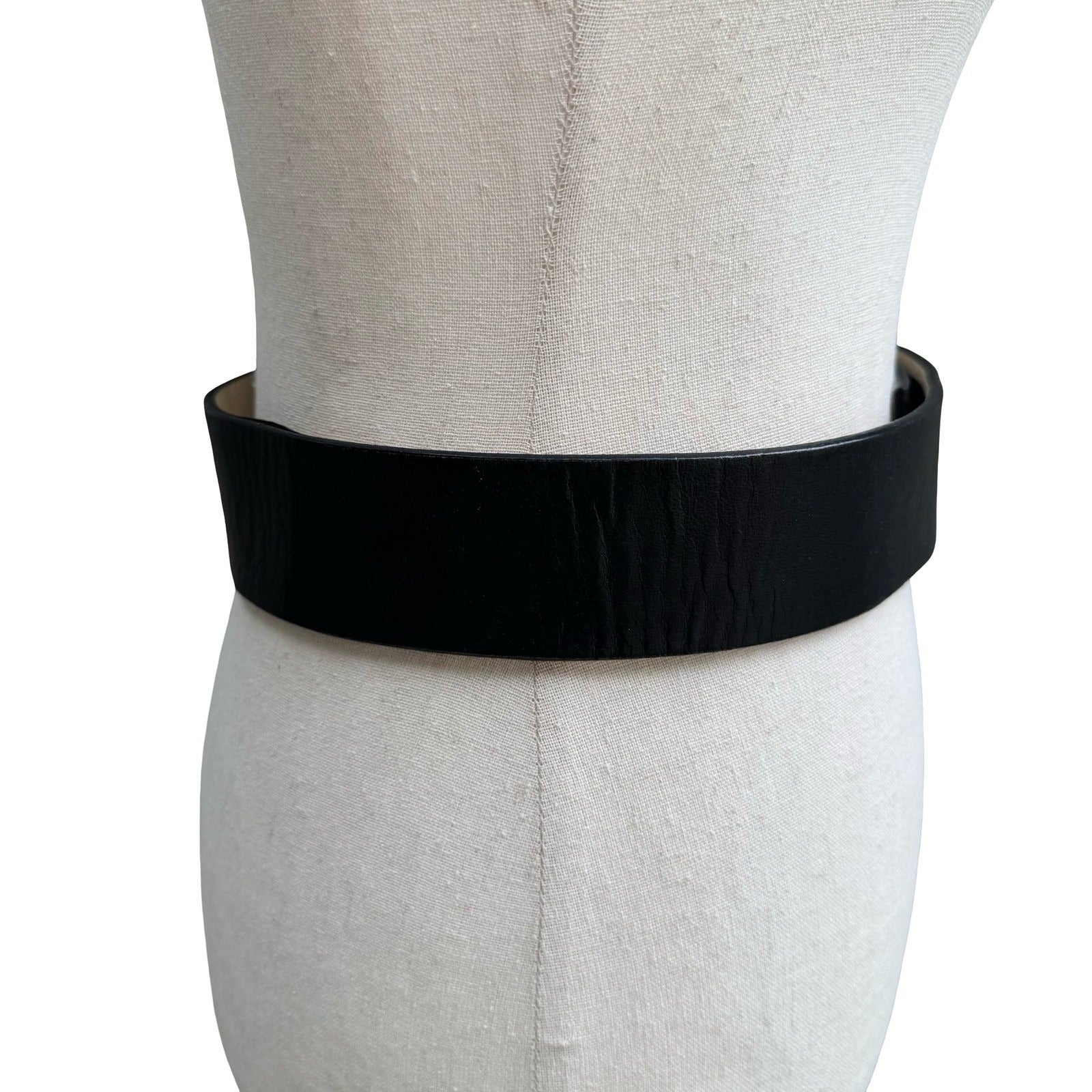 Sheri Bodell Vintage Y2K Minimalist Edgy Black Genuine Leather Wide Cinch Belt S
