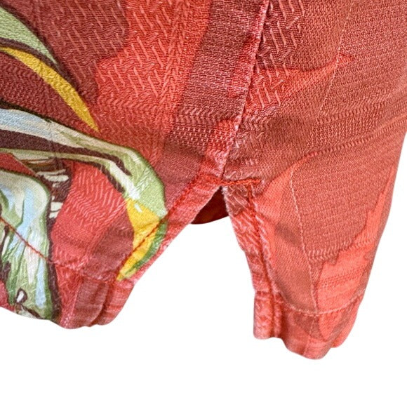 Tommy Bahama Mens Red Hawaiian Silk Shirt L Palm Tree Print