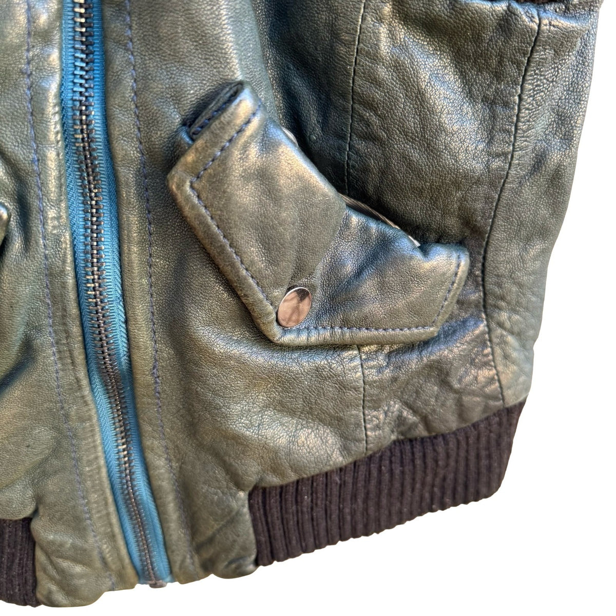 Bebe Y2K Faux Fur Collar Leather Moto Biker Edgy Glam Cropped Vest Teal Green S