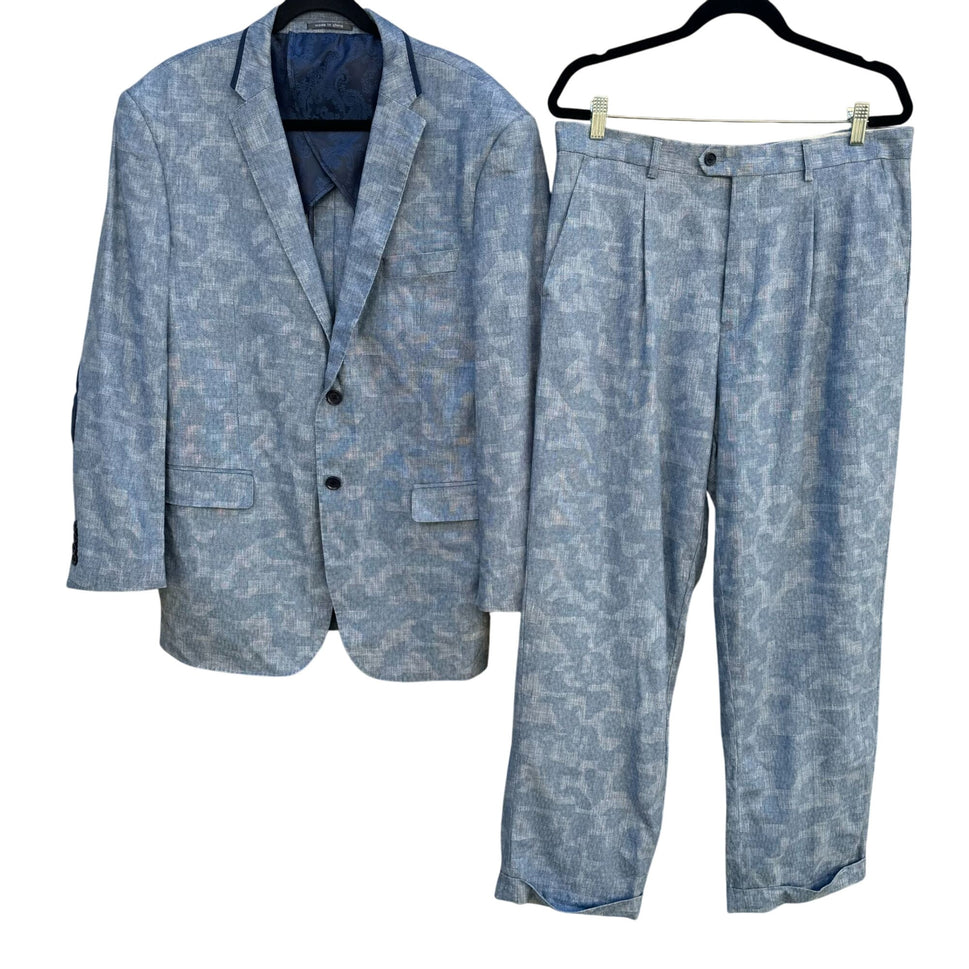 Silver Silk Diamond Collection Blue Linen Elbow Patch Blazer Pleated Dress Pants