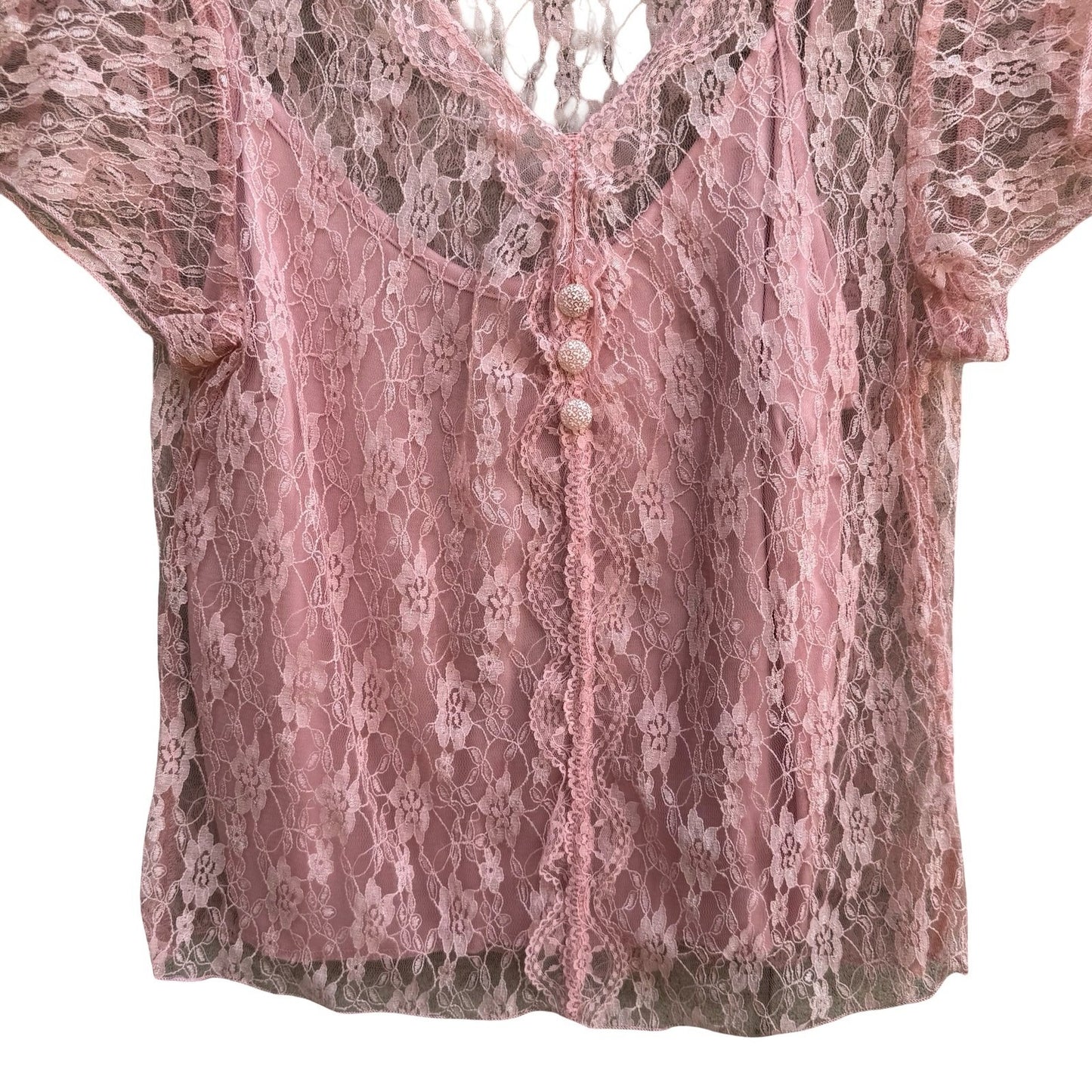 BIYAYCDA Y2K Coquette Balletcore Romantic Pink Floral Feminine Lace Blouse XL