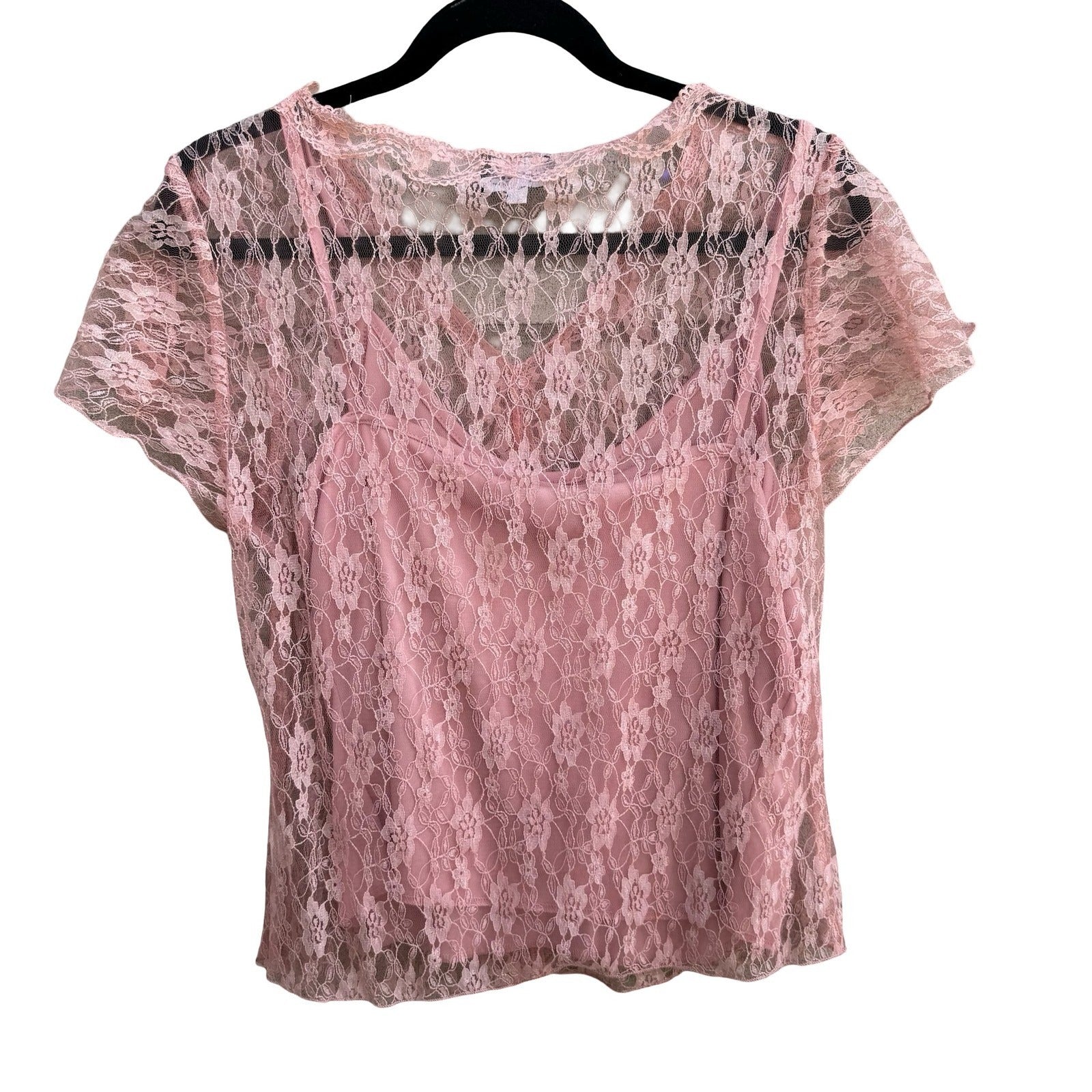 BIYAYCDA Y2K Coquette Balletcore Romantic Pink Floral Feminine Lace Blouse XL