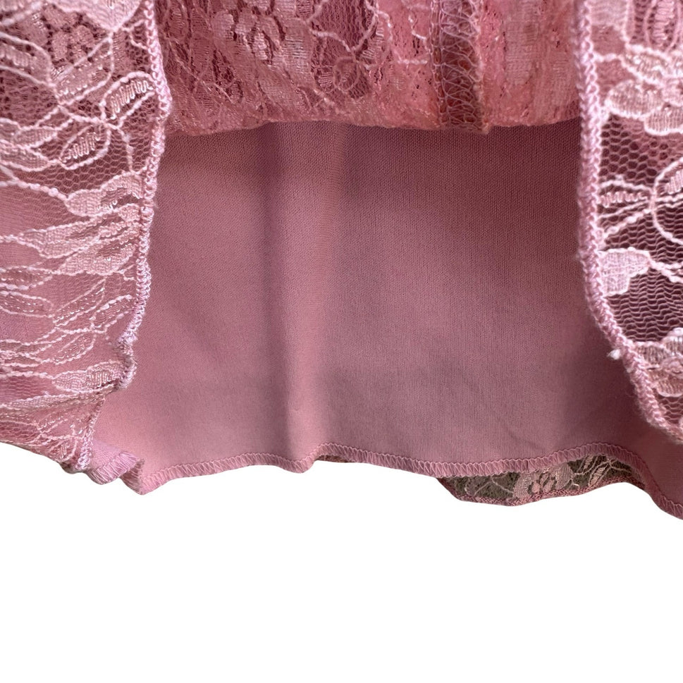 BIYAYCDA Y2K Coquette Balletcore Romantic Pink Floral Feminine Lace Blouse XL