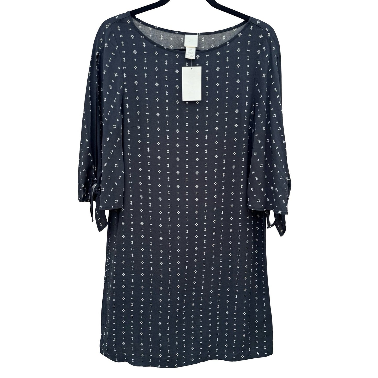 HM Navy Blue Geometric Diamond Split Sleeve Tie Cuff Shift Dress US 4 NEW