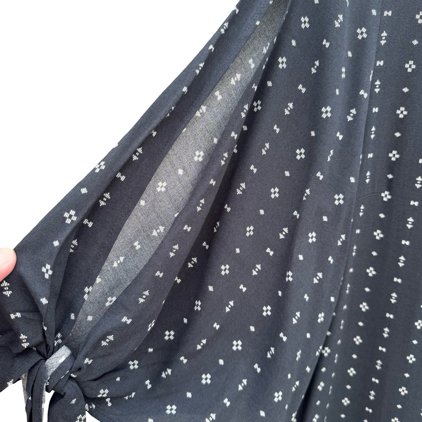 HM Navy Blue Geometric Diamond Split Sleeve Tie Cuff Shift Dress US 4 NEW