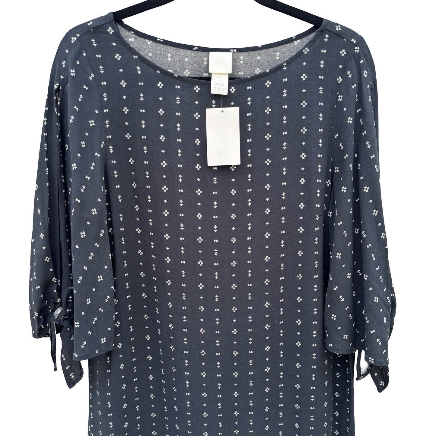 HM Navy Blue Geometric Diamond Split Sleeve Tie Cuff Shift Dress US 4 NEW