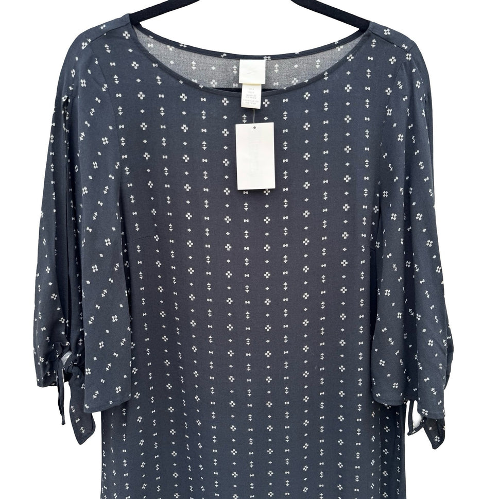 HM Navy Blue Geometric Diamond Split Sleeve Tie Cuff Shift Dress US 4 NEW