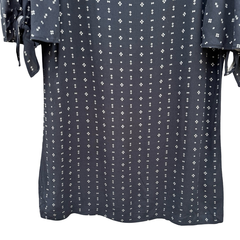 HM Navy Blue Geometric Diamond Split Sleeve Tie Cuff Shift Dress US 4 NEW