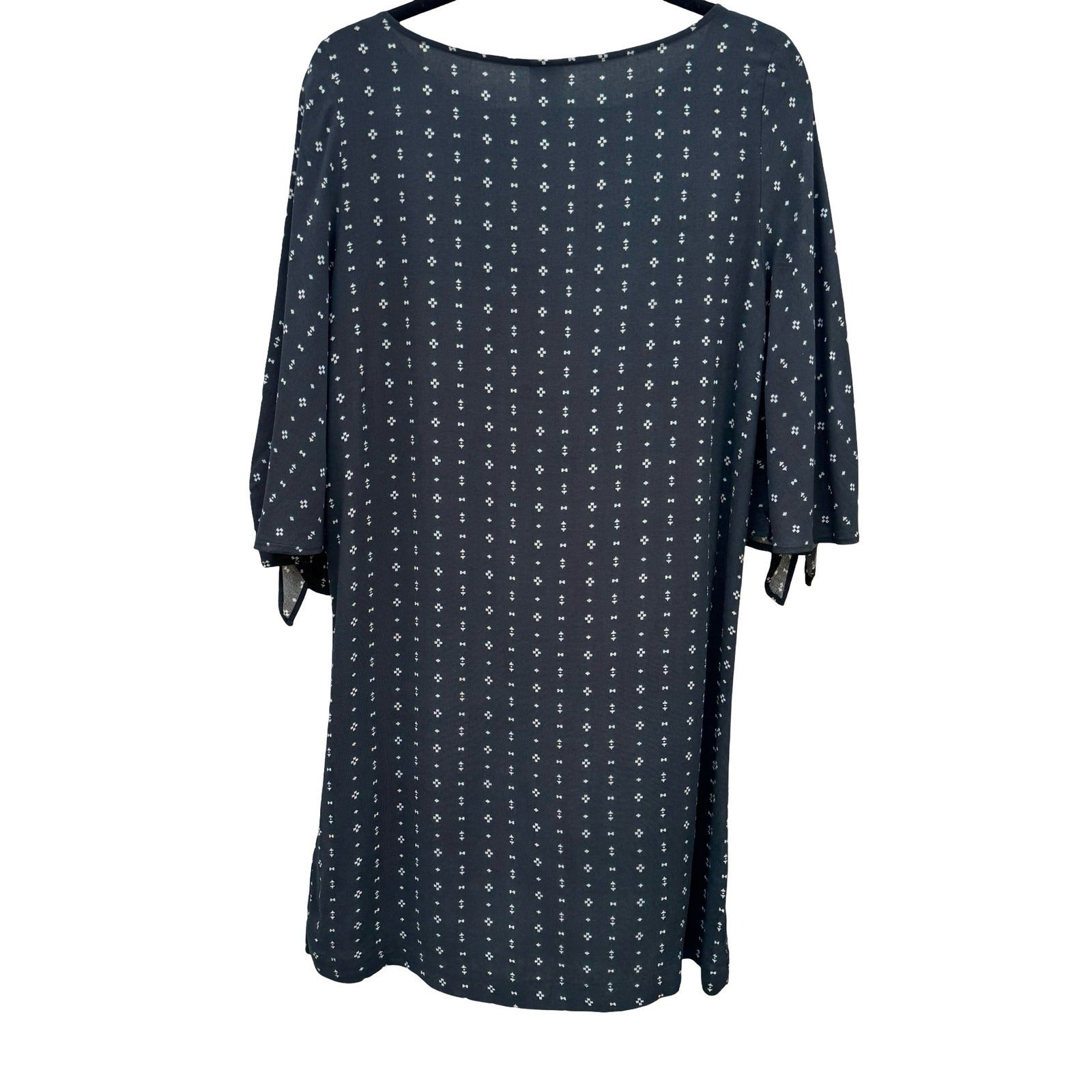 HM Navy Blue Geometric Diamond Split Sleeve Tie Cuff Shift Dress US 4 NEW