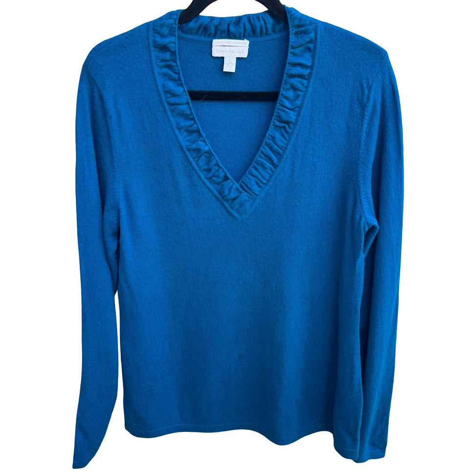 Charter Club 2 Ply Cashmere Quiet Luxury Minimalist Preppy Ruffle Neck Sweater L