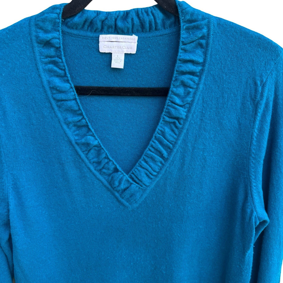Charter Club 2 Ply Cashmere Quiet Luxury Minimalist Preppy Ruffle Neck Sweater L