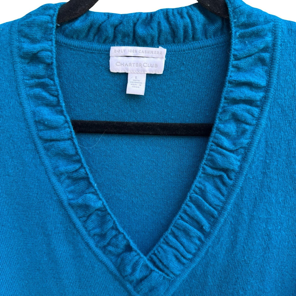 Charter Club 2 Ply Cashmere Quiet Luxury Minimalist Preppy Ruffle Neck Sweater L
