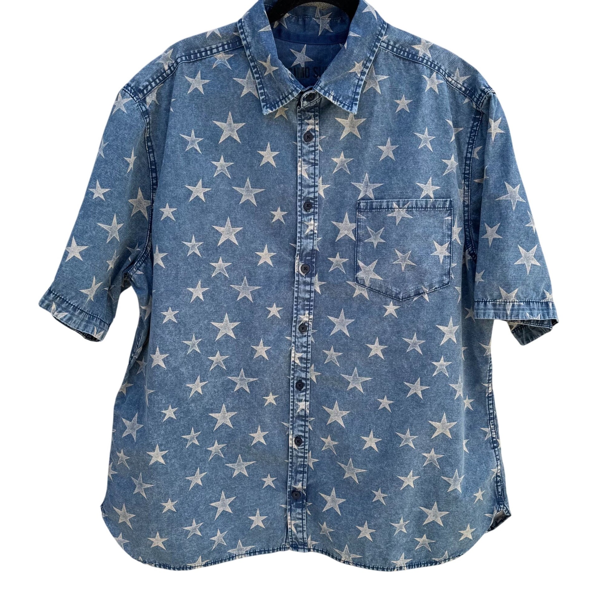 Mossimo Supply Mens Star Print Denim Button-Up Short Sleeve Casual Wear Shirt XXL