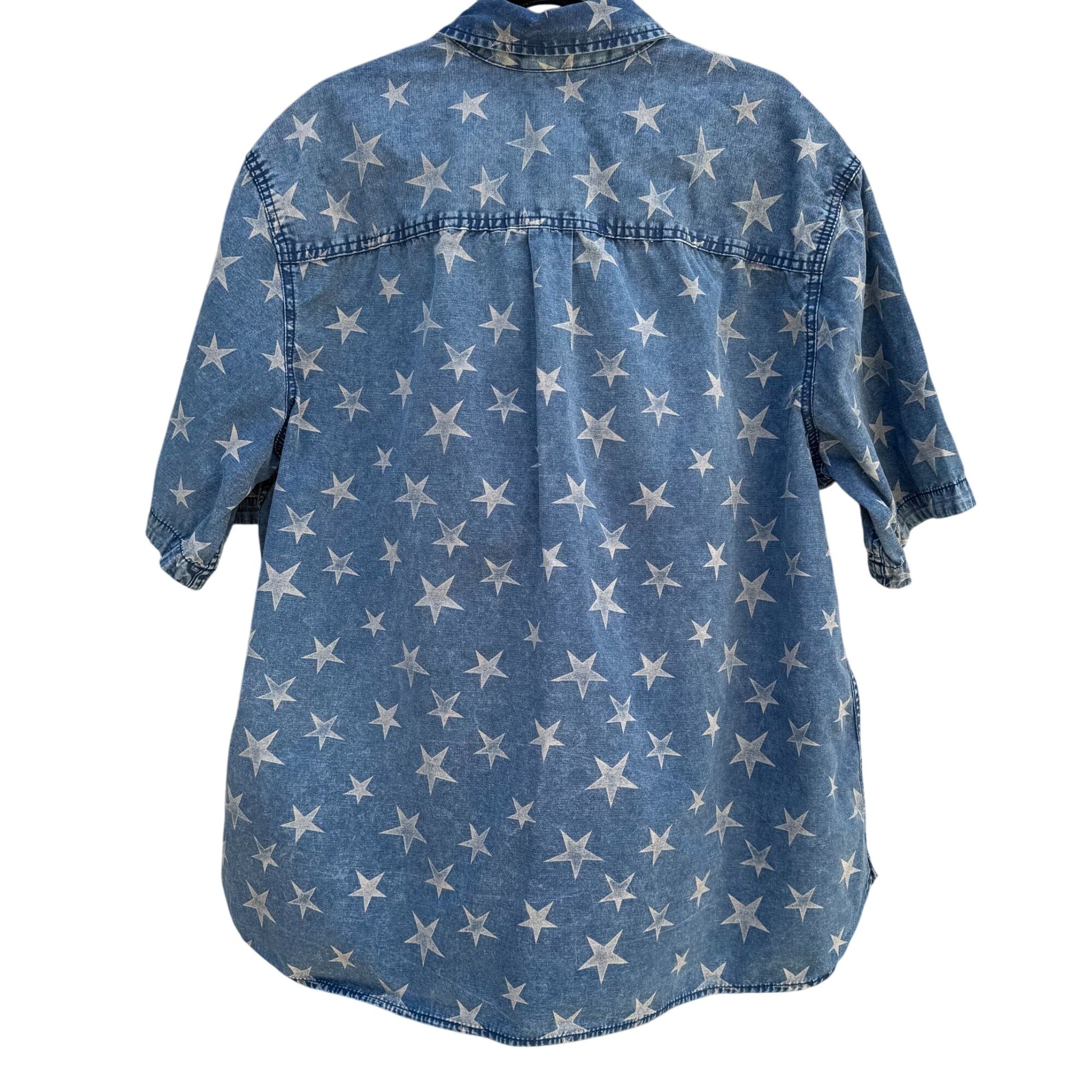 Mossimo Supply Mens Star Print Denim Button-Up Short Sleeve Casual Wear Shirt XXL