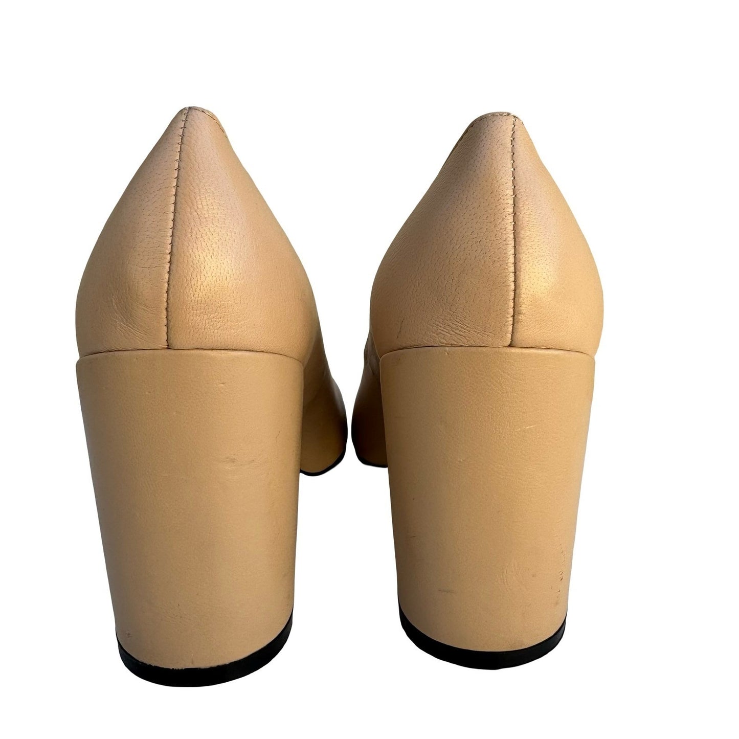 Tommy Hilfiger Womens Beige Black Cap Toe Block Heel Pumps Sze 7M Logo Medallion