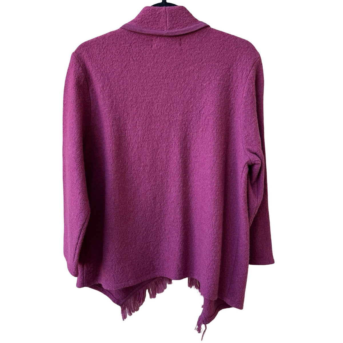 Kasper Wool Fringe Draped Open Front Minimalist Cardigan Woodrose Pink L NEW