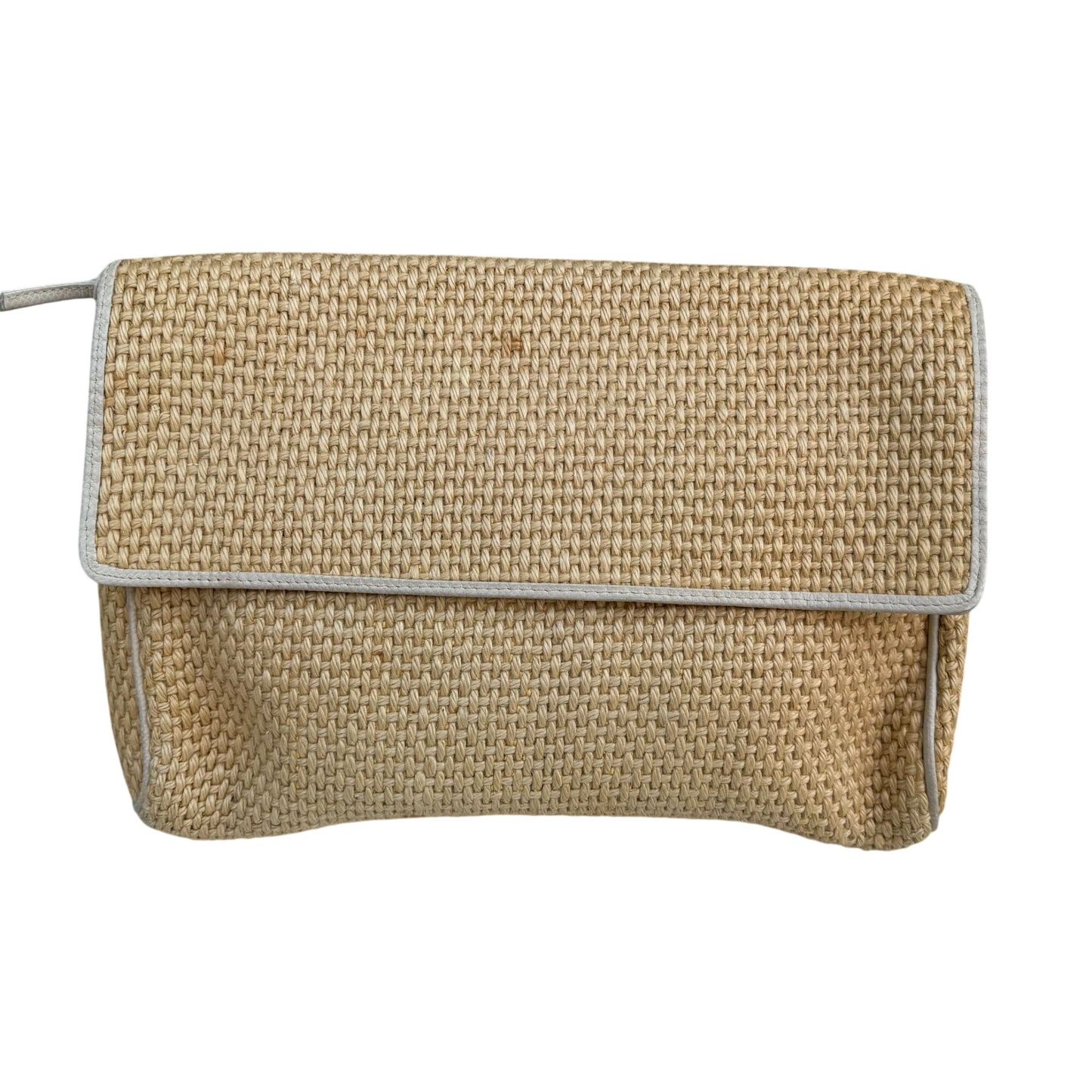 Bottega Veneta Vintage Woven Raffia Flap Clutch Bag Leather Trim Made In Italy