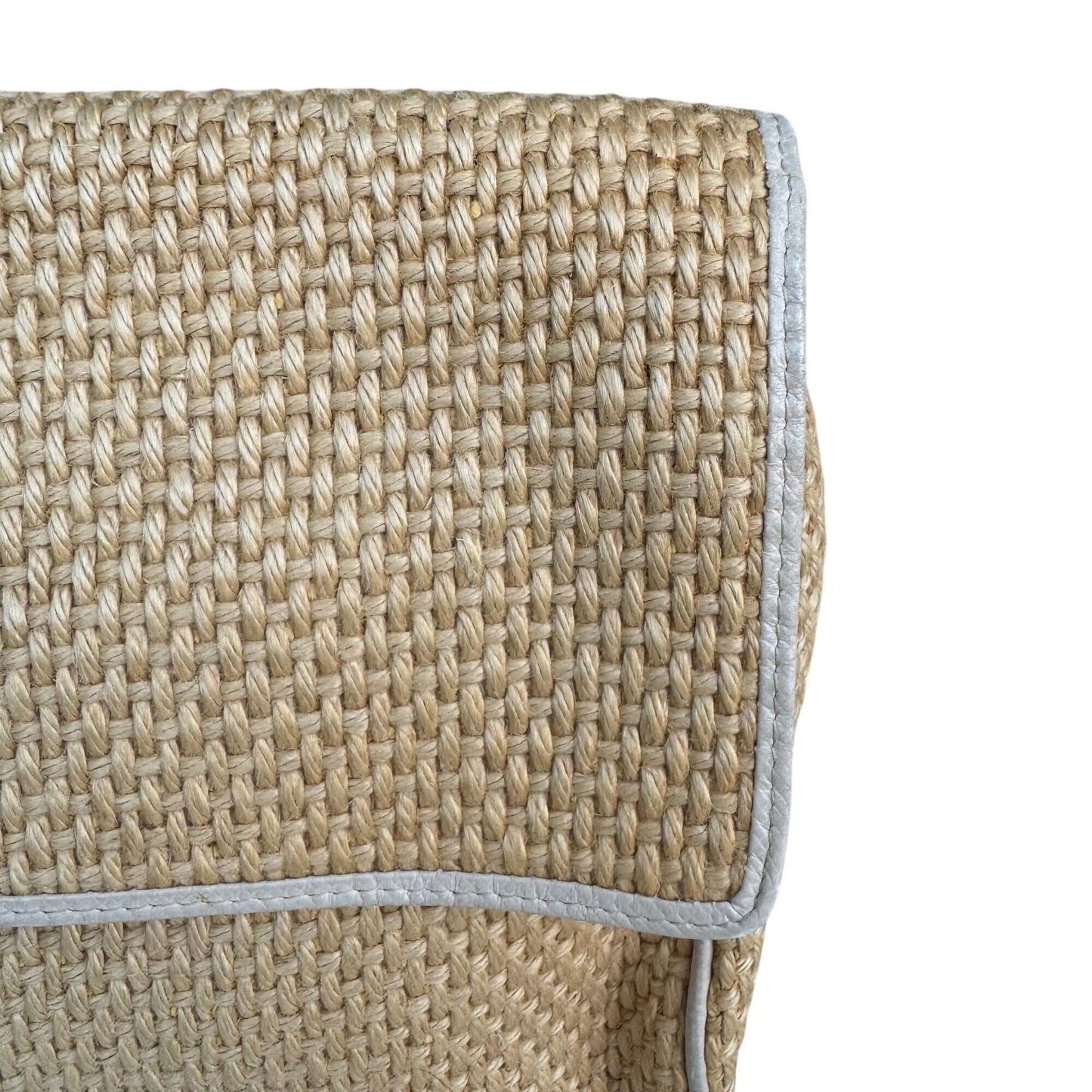 Bottega Veneta Vintage Woven Raffia Flap Clutch Bag Leather Trim Made In Italy