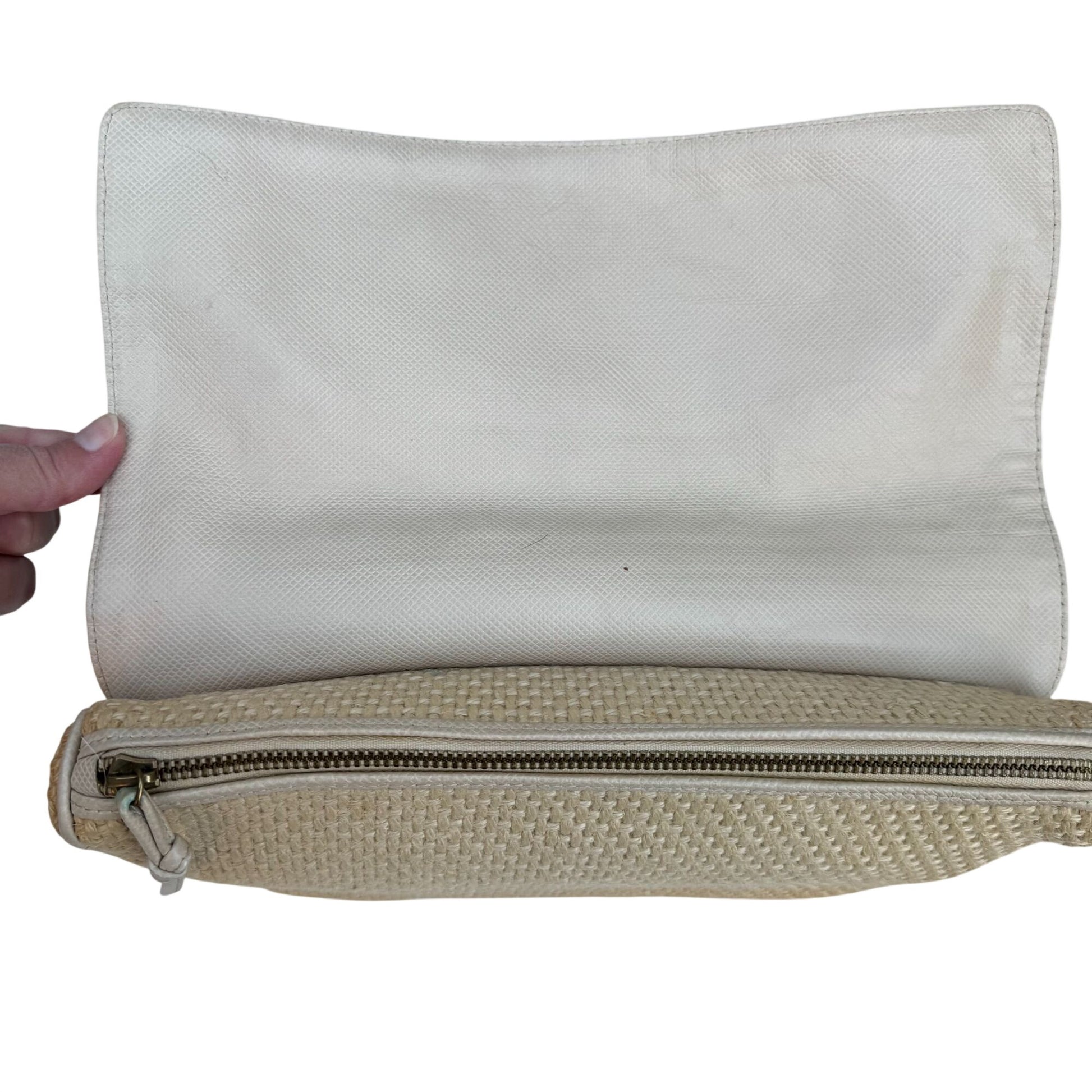 Bottega Veneta Vintage Woven Raffia Flap Clutch Bag Leather Trim Made In Italy