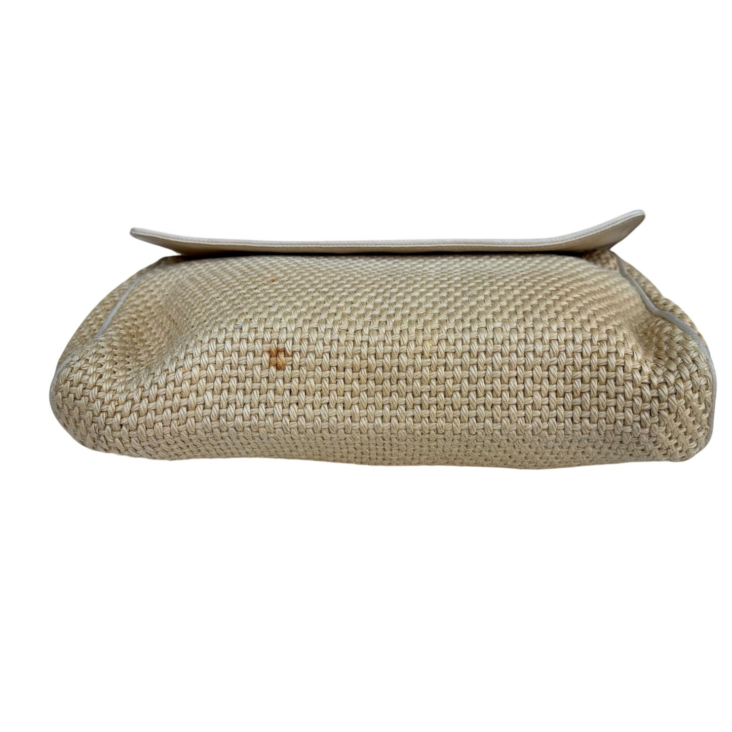 Bottega Veneta Vintage Woven Raffia Flap Clutch Bag Leather Trim Made In Italy