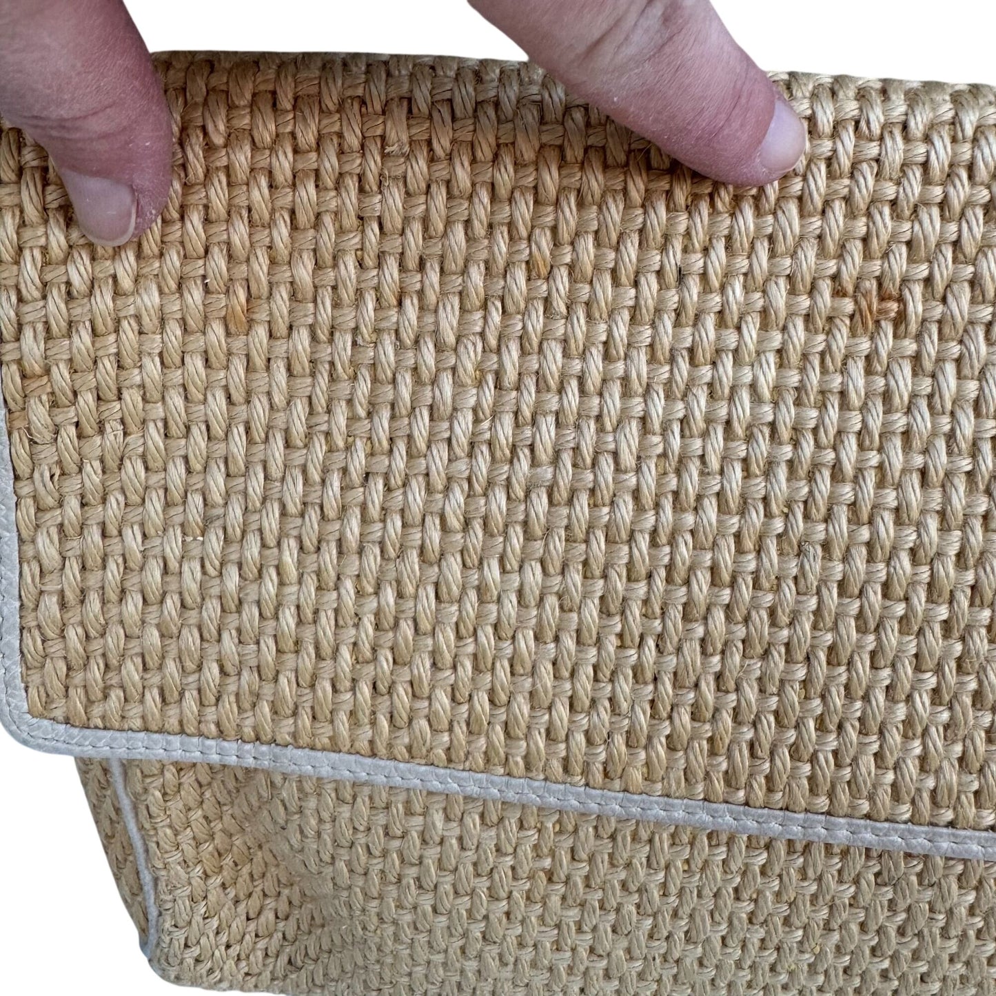 Bottega Veneta Vintage Woven Raffia Flap Clutch Bag Leather Trim Made In Italy