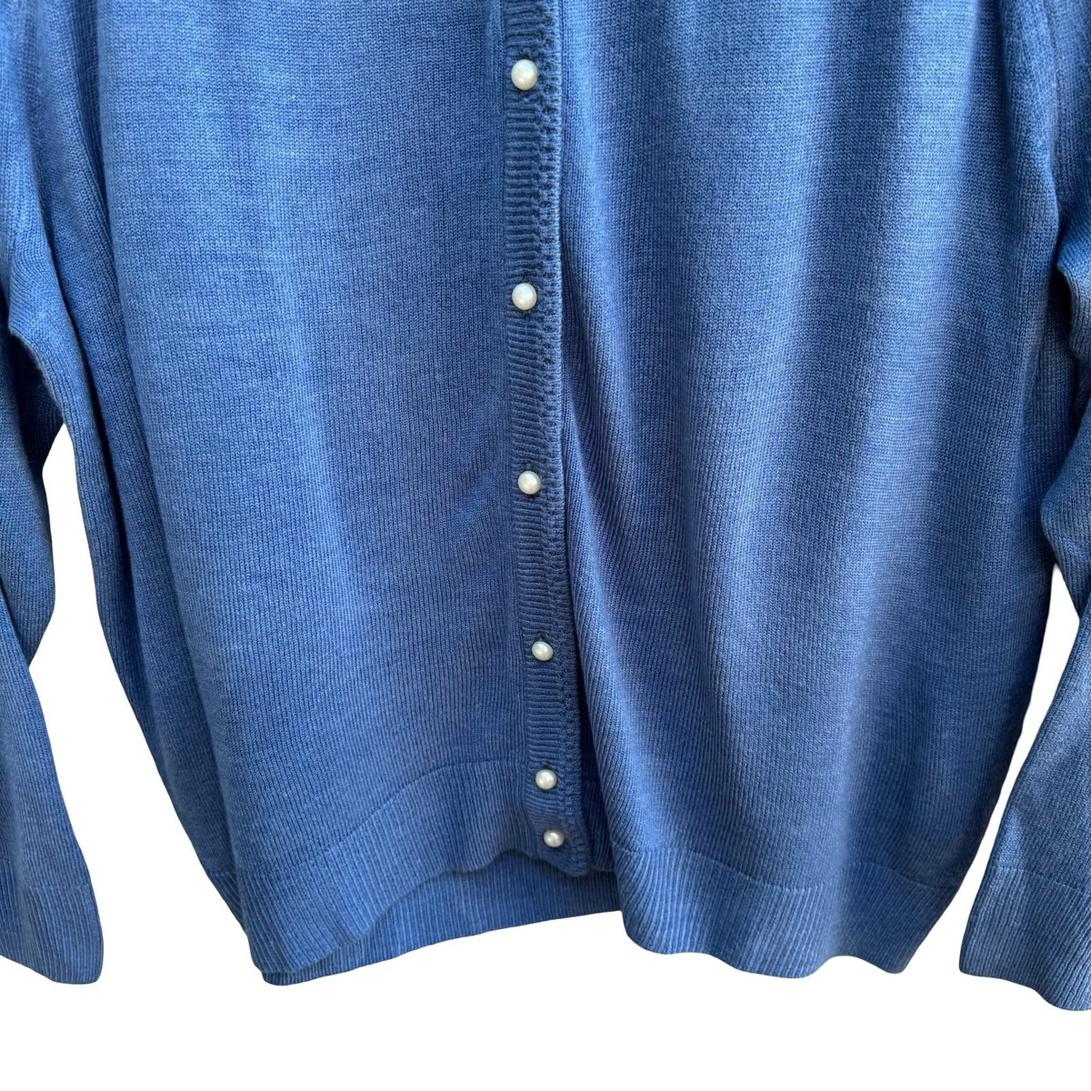 Karen Scott Coastal Grandma Preppy Faux Pearl Button Cardigan Sweater Blue L