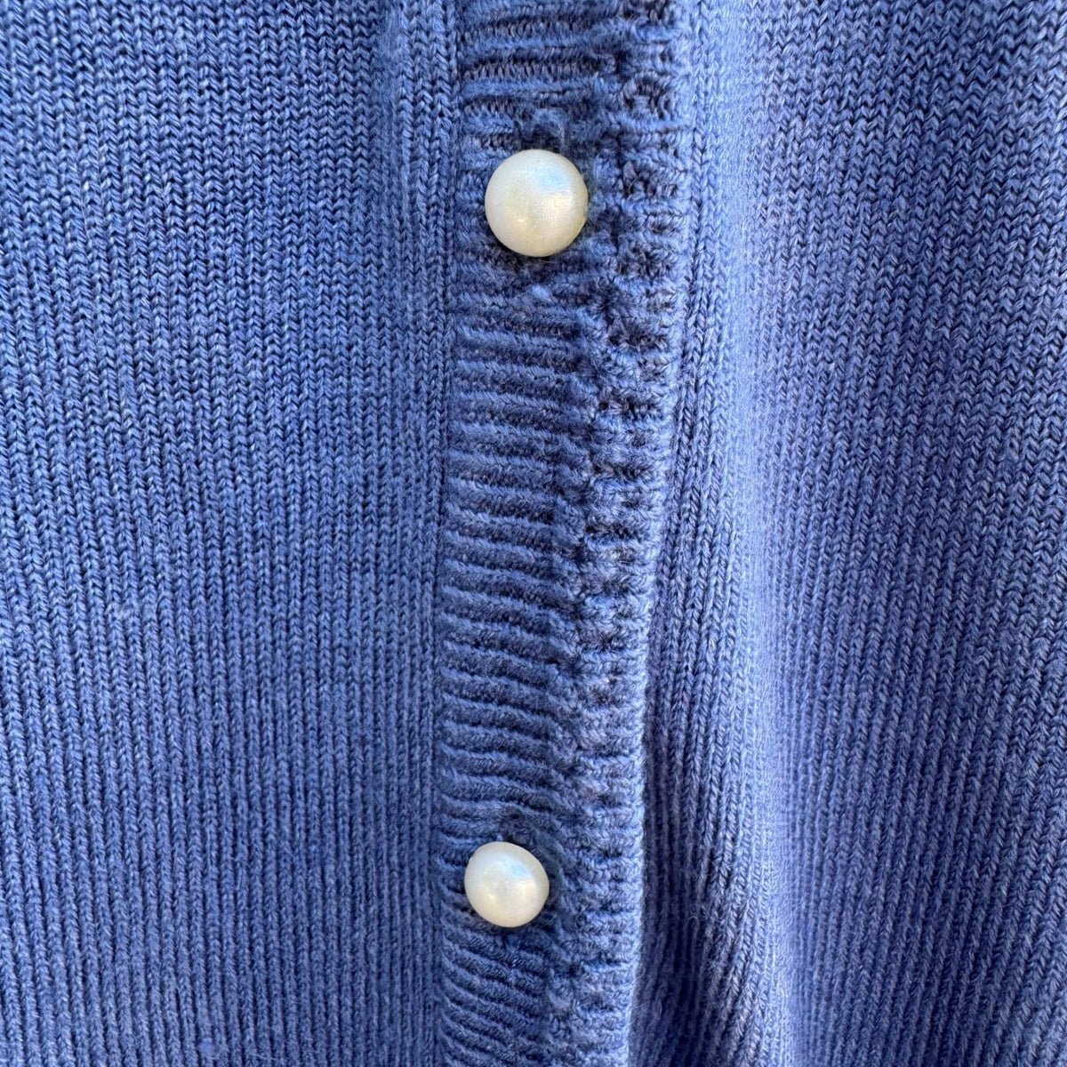 Karen Scott Coastal Grandma Preppy Faux Pearl Button Cardigan Sweater Blue L