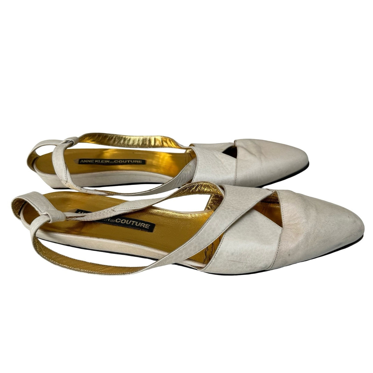 Anne Klein Couture Vintage Italian Leather Slingback Wedge Heels Cream Womens 10