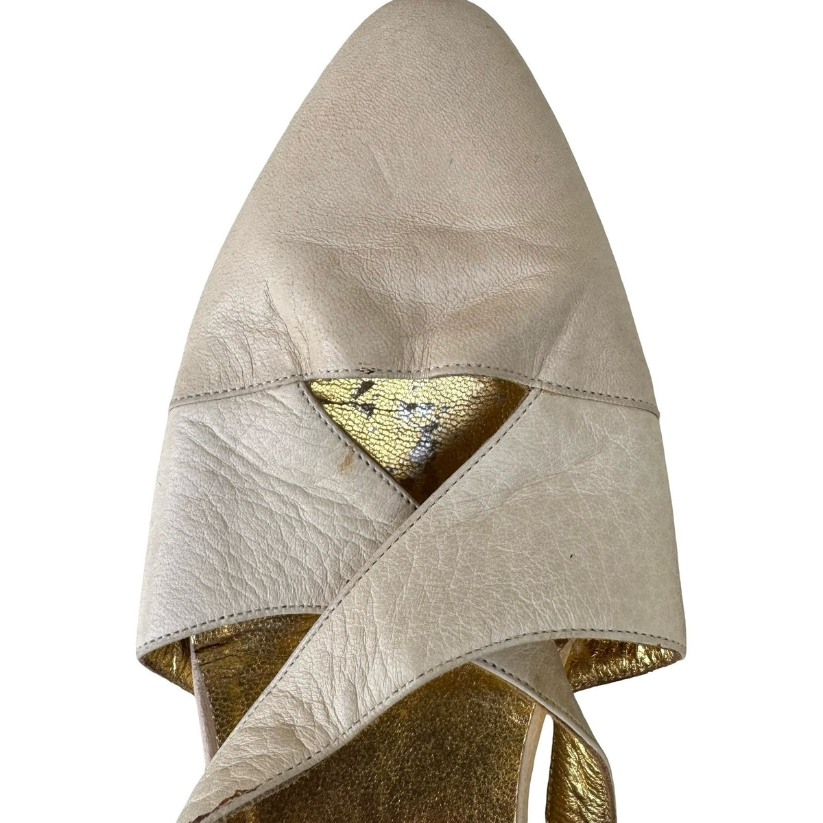 Anne Klein Couture Vintage Italian Leather Slingback Wedge Heels Cream Womens 10