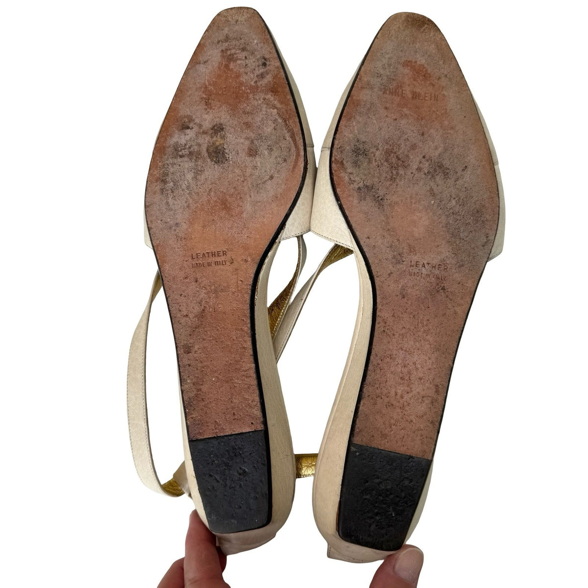 Anne Klein Couture Vintage Italian Leather Slingback Wedge Heels Cream Womens 10