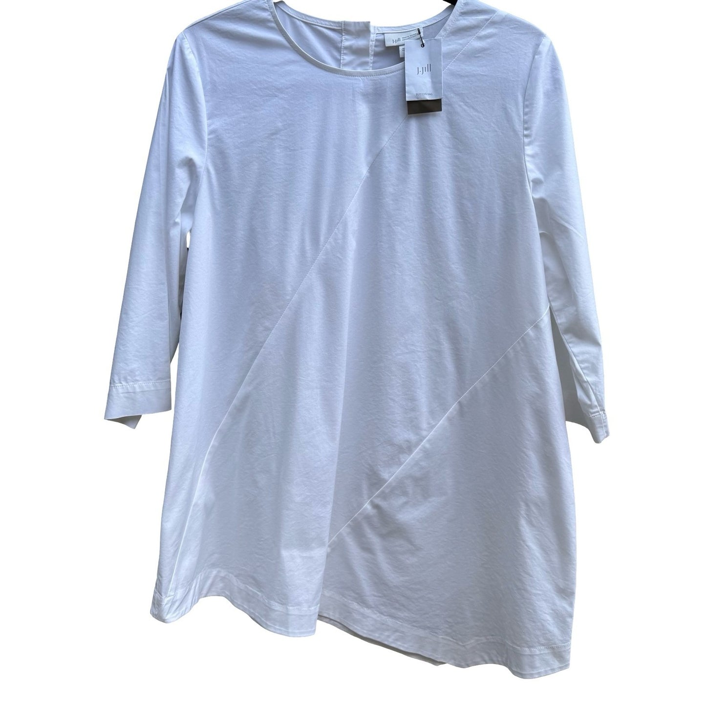 J Jill White Shirt Collection Coastal Asymmetric Tunic Lagenlook 3/4 Sleeve NEW