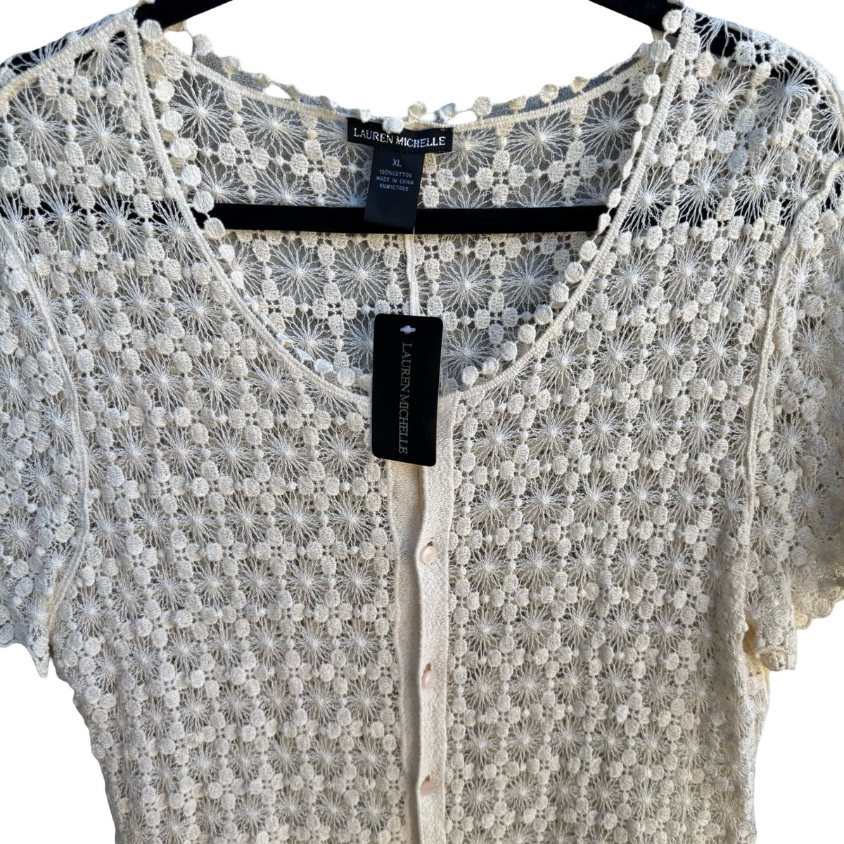 Lauren Michelle Boho Cottagecore Coastal Crochet Floral Airy Cardigan XL NWT