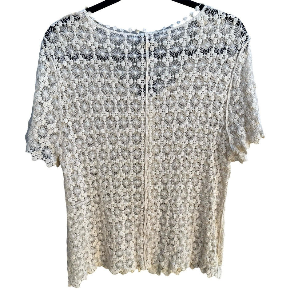Lauren Michelle Boho Cottagecore Coastal Crochet Floral Airy Cardigan XL NWT