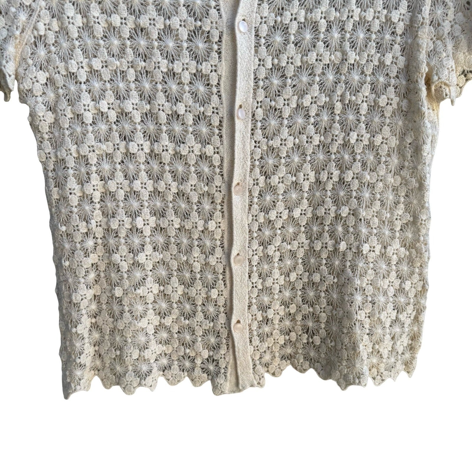 Lauren Michelle Boho Cottagecore Coastal Crochet Floral Airy Cardigan XL NWT