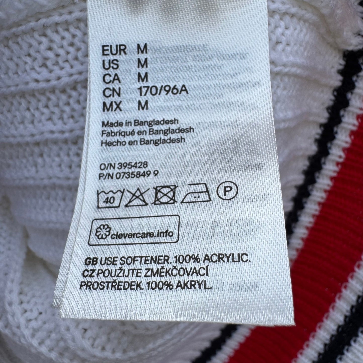 H&M Divided Womens Varsity V-Neck Crop Cricket Sweater White Stripe Rib Knit M