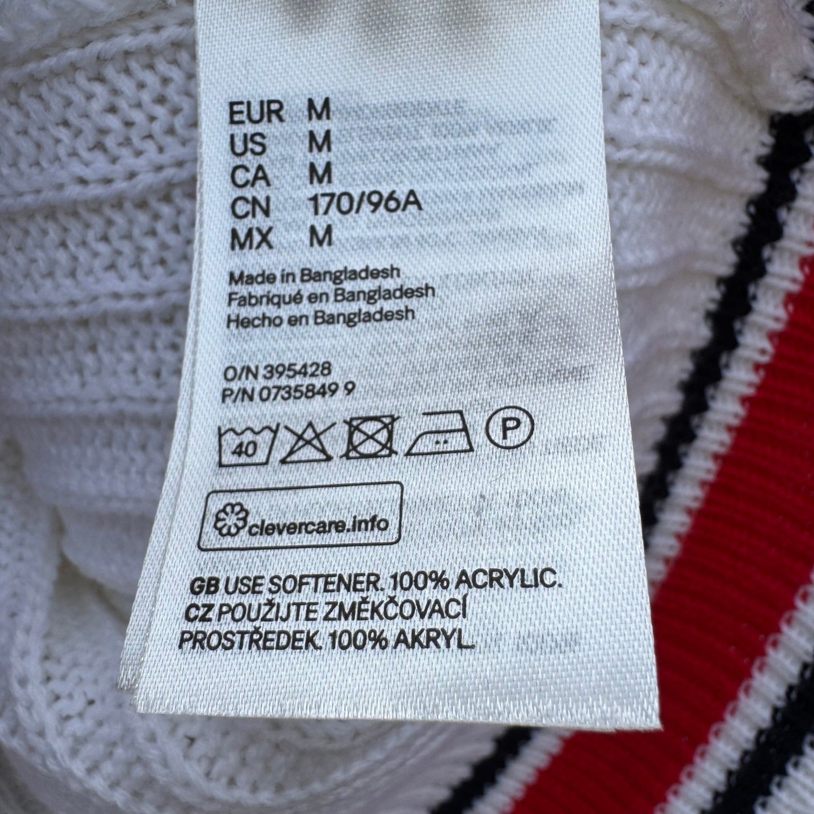 H&M Divided Womens Varsity V-Neck Crop Cricket Sweater White Stripe Rib Knit M