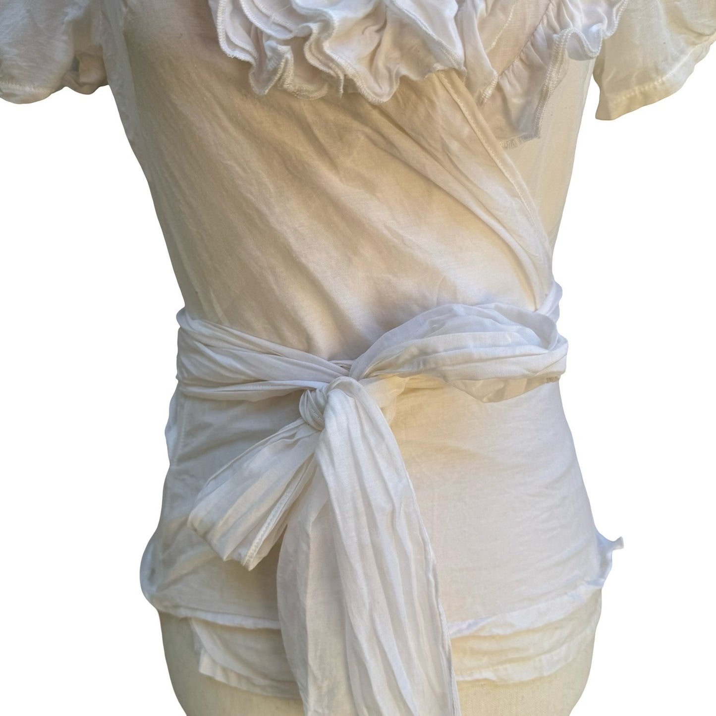 Twentyone Y2K Coquette Balletcore Silk Cotton Ruffle Wrap Puff Sleeve Blouse S