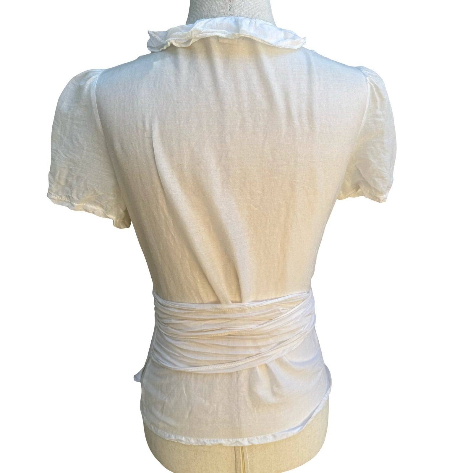 Twentyone Y2K Coquette Balletcore Silk Cotton Ruffle Wrap Puff Sleeve Blouse S