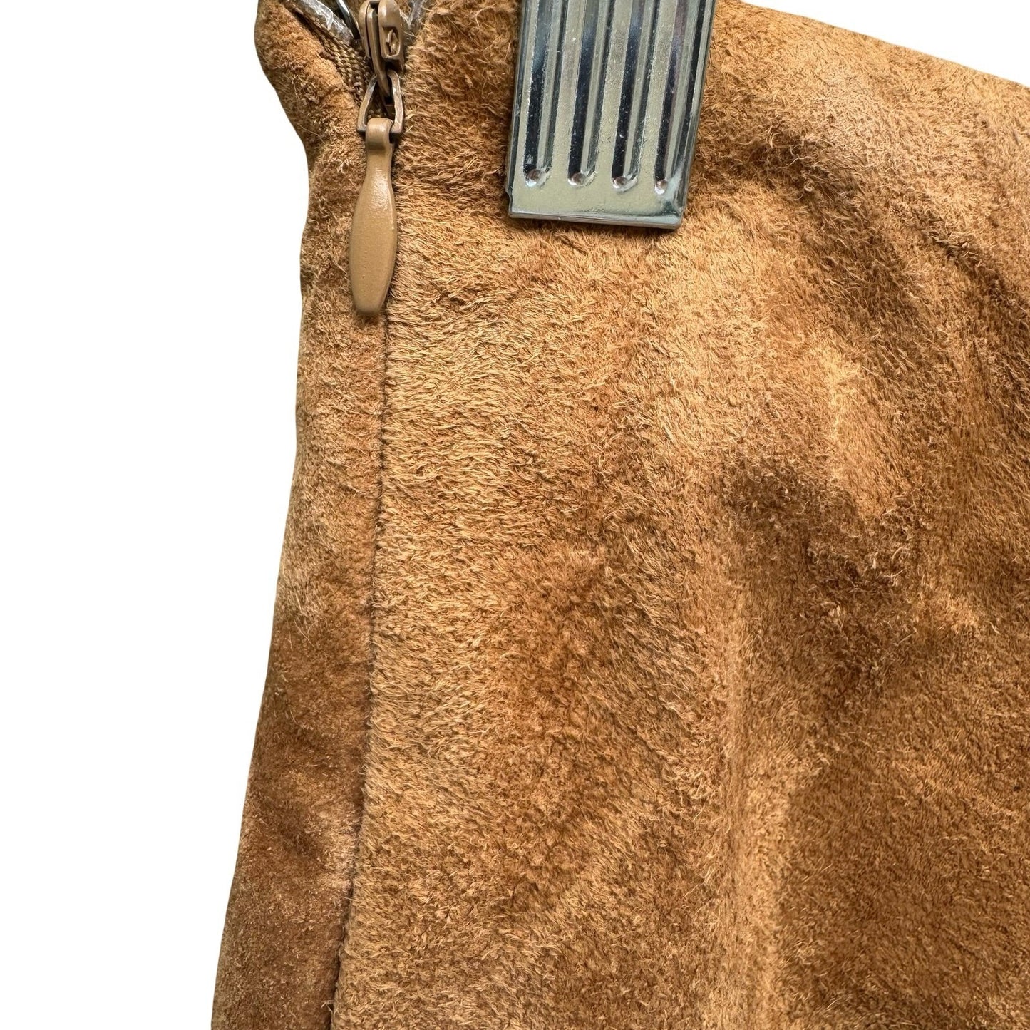 Vintage Y2K Boho Western Genuine Suede Asymmetrical Wrap Slit Midi Skirt Camel S