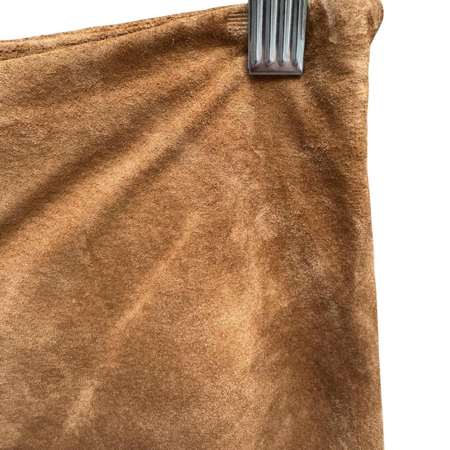 Vintage Y2K Boho Western Genuine Suede Asymmetrical Wrap Slit Midi Skirt Camel S