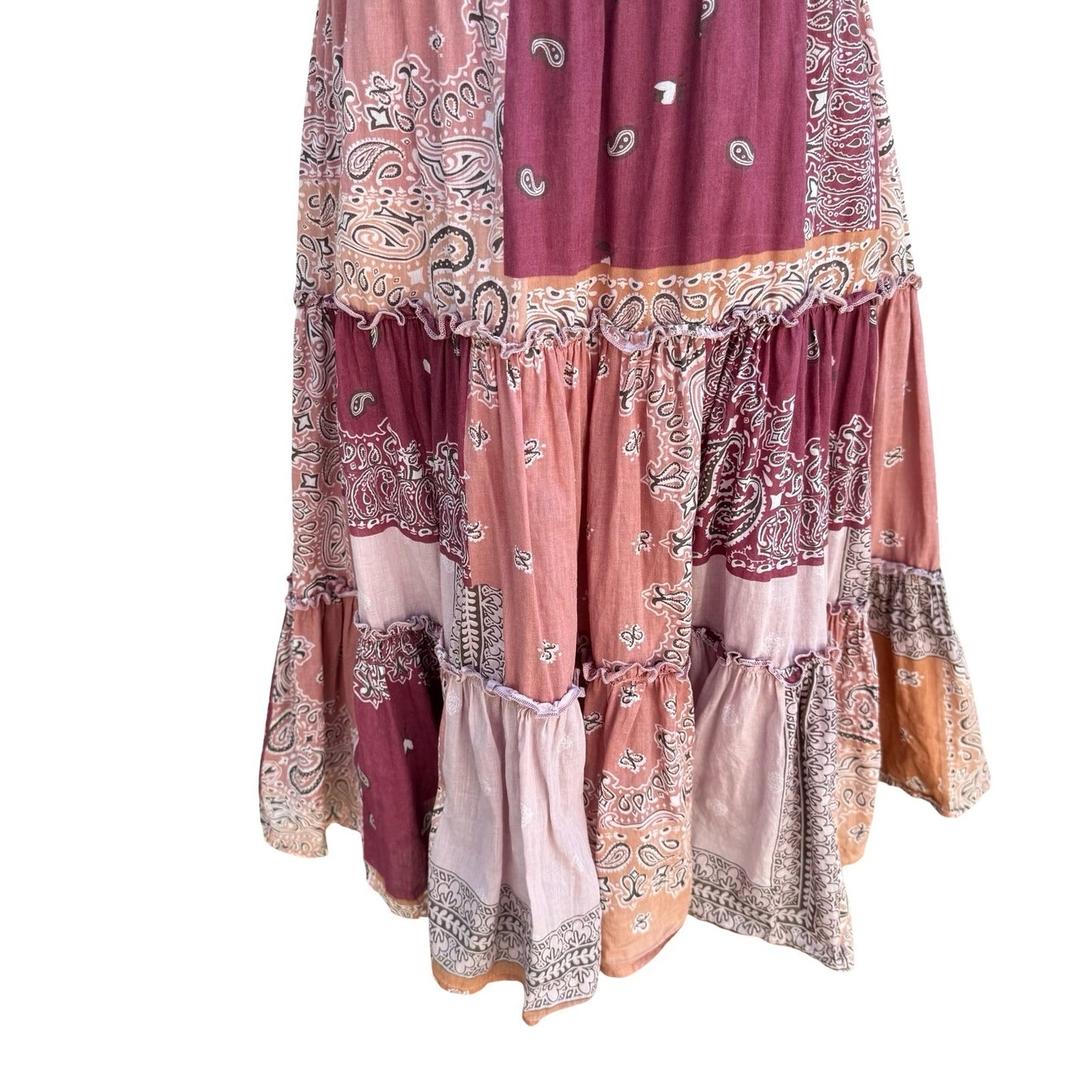 Lucky Brand Womens S Patchwork Bandana Tiered Cotton Sun Dress S Boho Western